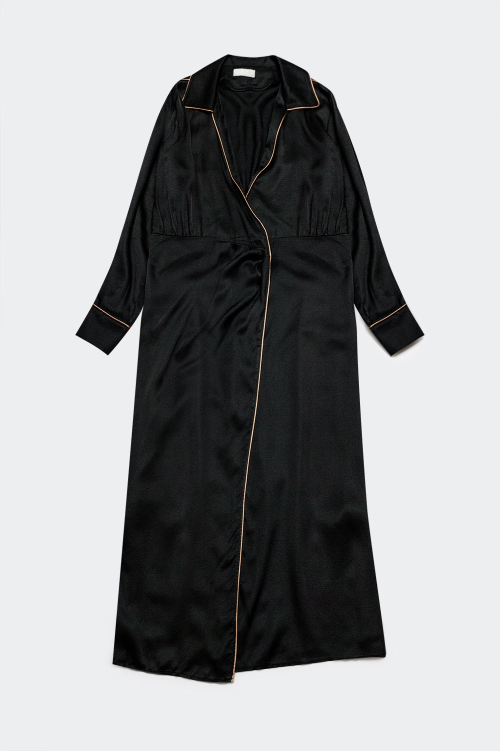 Satin wrap front maxi dress in black satin | Just Cool Beans — dresses