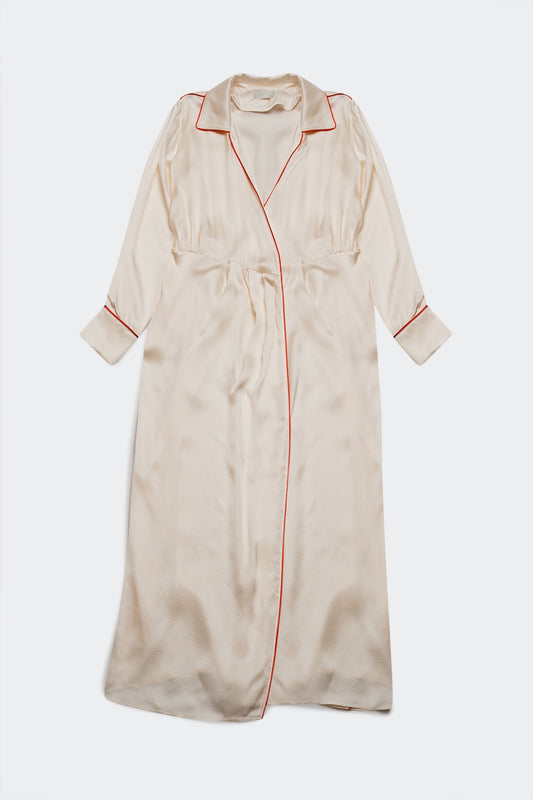 Satin wrap front maxi dress in cream satin | Just Cool Beans — dresses