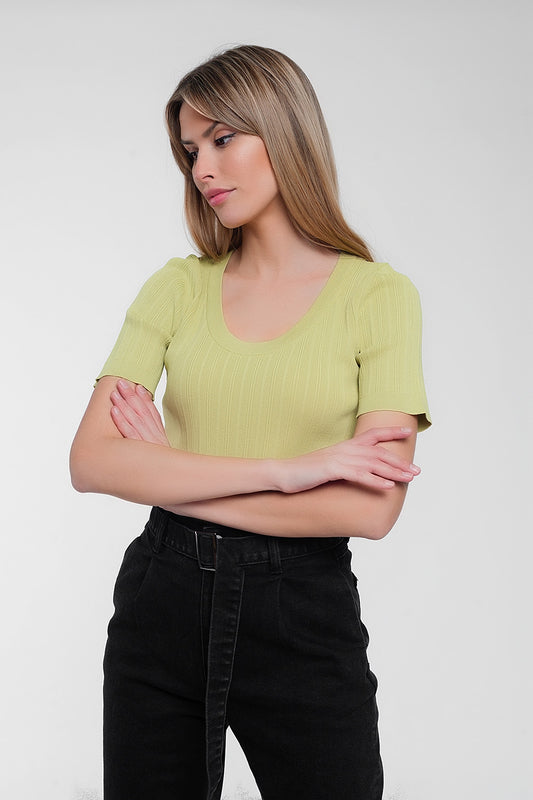 Scoop neck jumper with short sleeve in green | Just Cool Beans — sweaters | bottoms