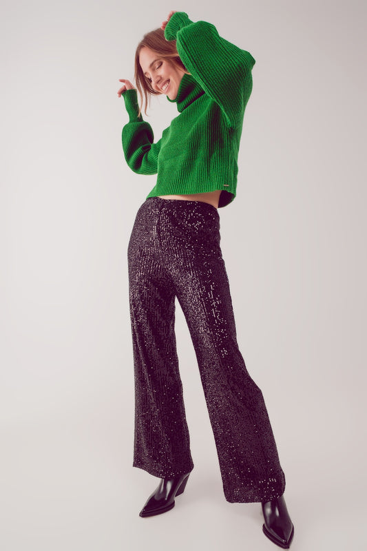 Sequin wide legs pants in black | Just Cool Beans — pants | bottoms