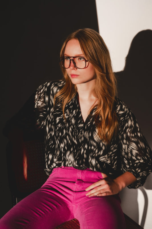 Sheer chiffon printed top in monochrome | Just Cool Beans — shirts | tops