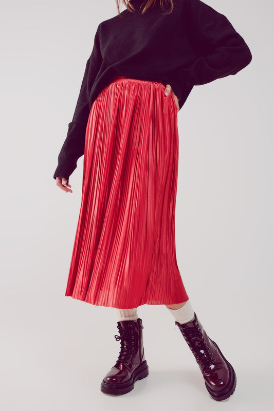 Shiny rust pleated midi skirt | Just Cool Beans — skirts