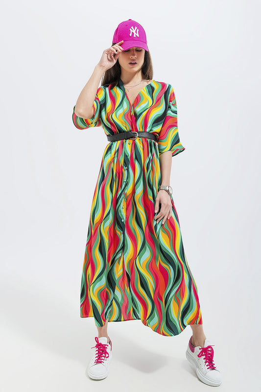 Shirt dress in green abstract swirl print | Just Cool Beans — dresses