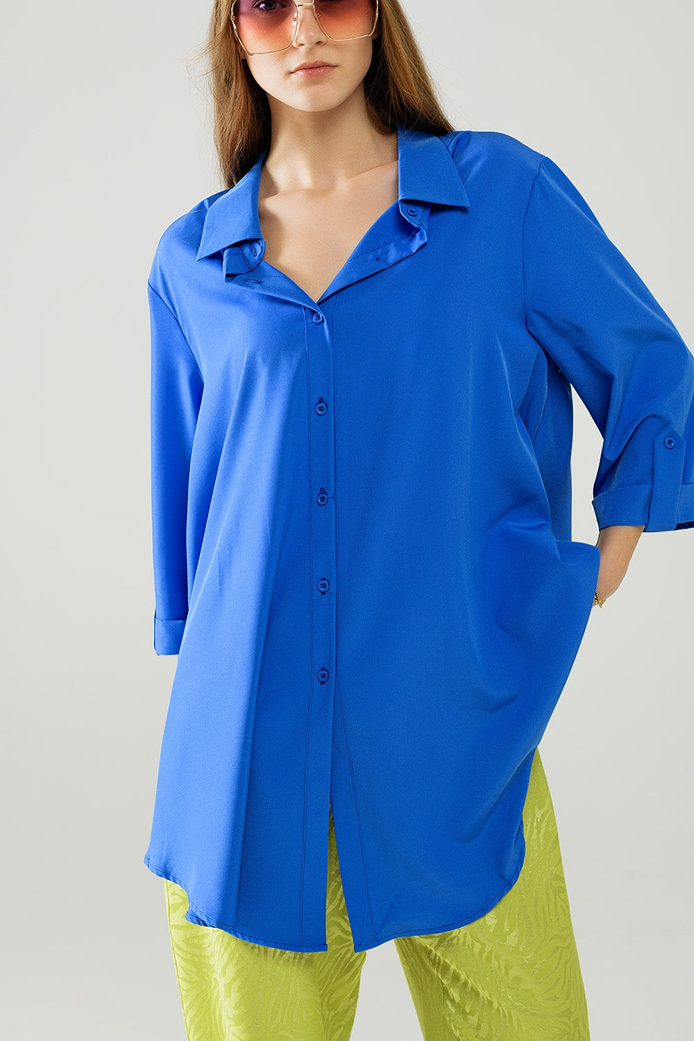 Shirt made of very soft and lightweight fabric in electric blue color. | Just Cool Beans — shirts | nan