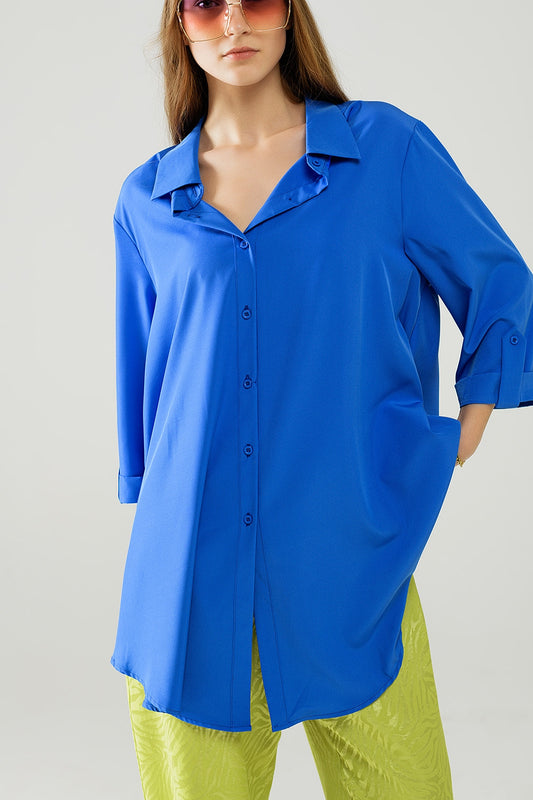 Shirt made of very soft and lightweight fabric in electric blue color. | Just Cool Beans — shirts | nan