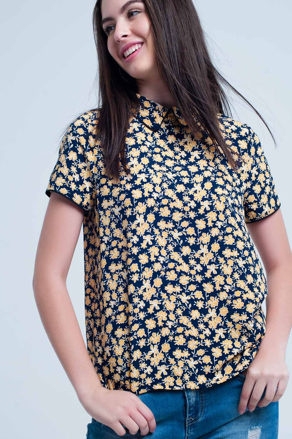 Shirt with yellow flowers print | Just Cool Beans — shirts | nan