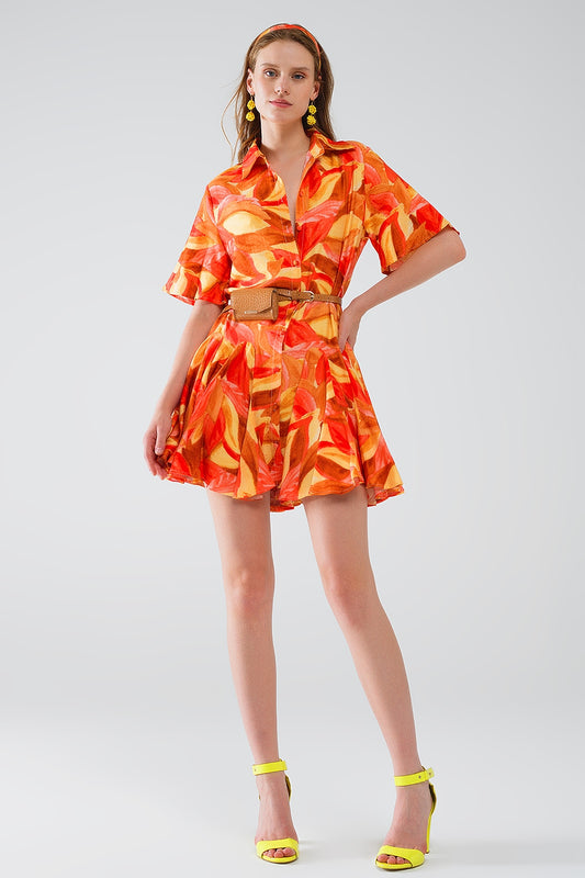 Short dress with abstract print in brown red and brown | Just Cool Beans — dresses | bottoms