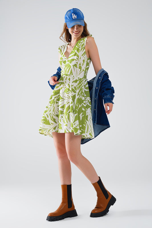 Short green dress with tropical palm print | Just Cool Beans — dresses | bottoms