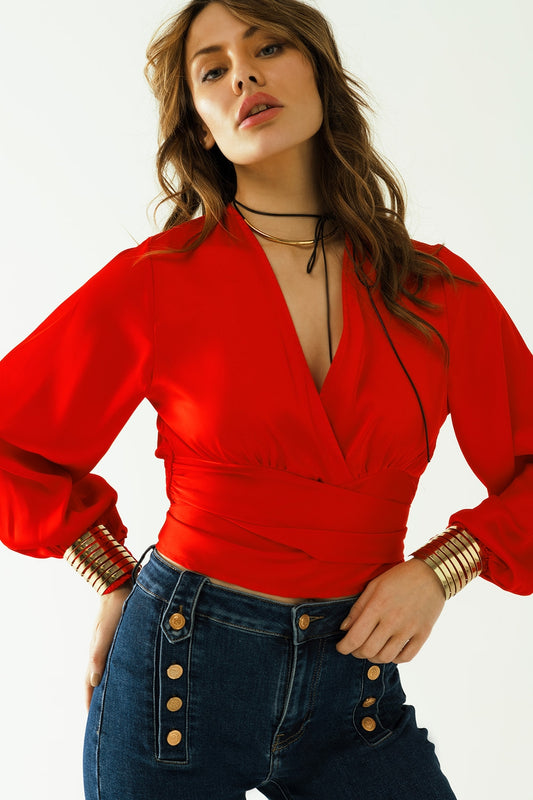 Short red crop top with long and wide sleeves | Just Cool Beans — tops | bottoms