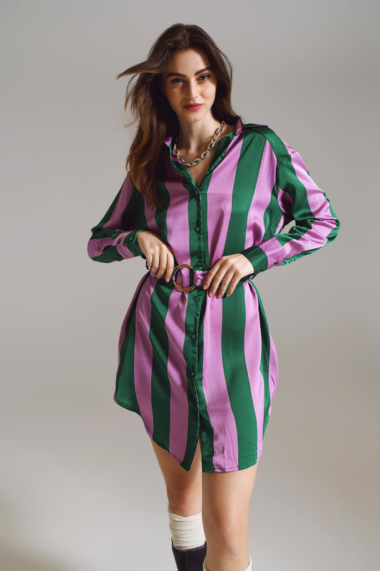 Short shirt dress in lilac and green stripe | Just Cool Beans — dresses | bottoms