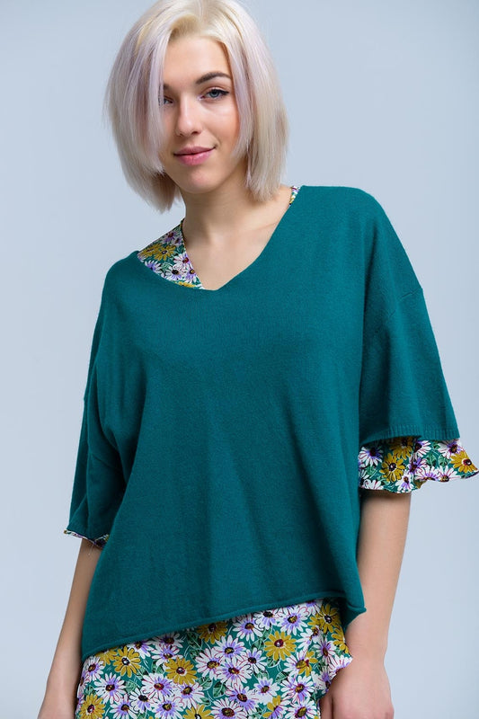Short sleeve green sweater | Just Cool Beans — sweaters | bottoms