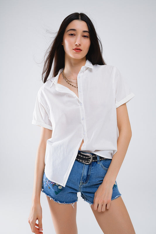 Short sleeve relaxed button up shirt in white | Just Cool Beans — shirts | bottoms
