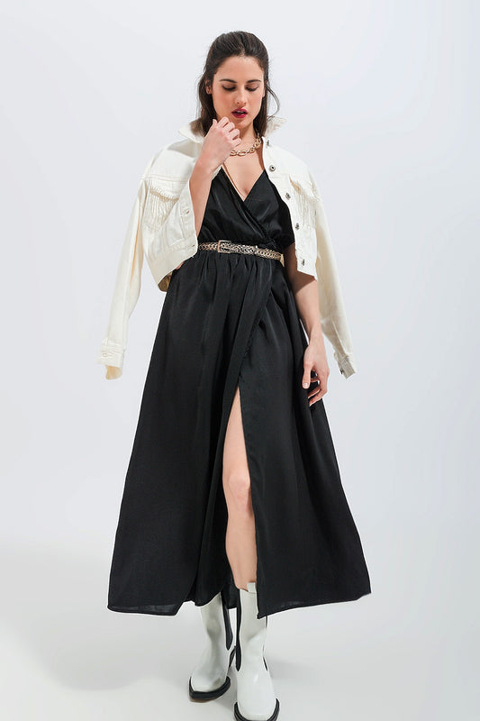 Short sleeve satin maxi dress in black | Just Cool Beans — dresses | bottoms