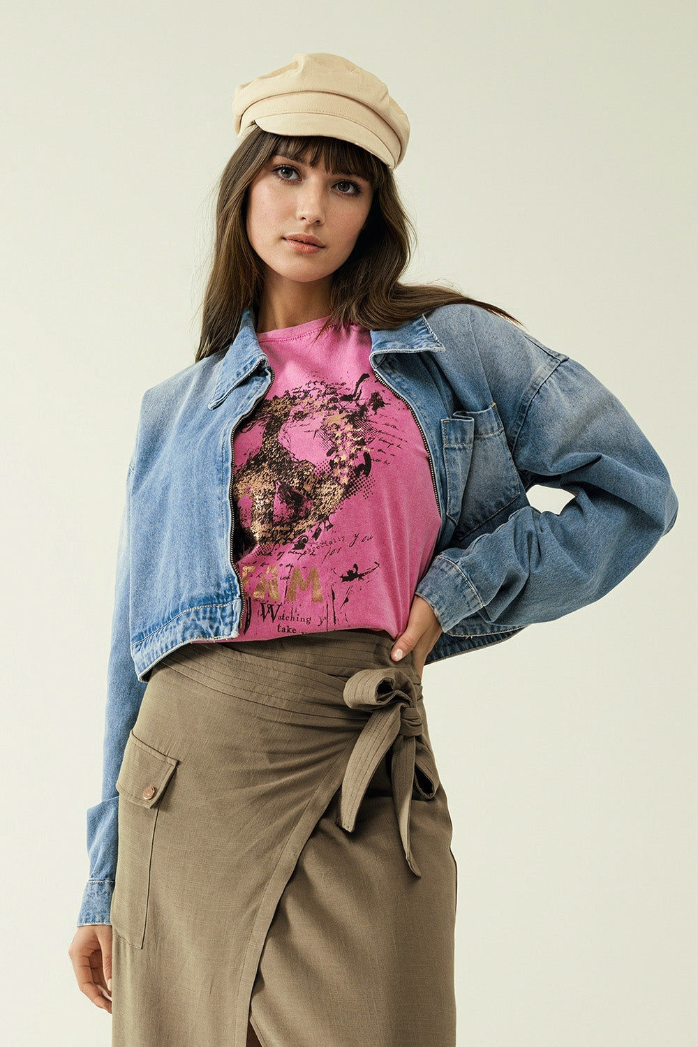 Short sleeve t-shirt with graphic peace sign design at the front in fuchsia | Just Cool Beans — tops | bottoms