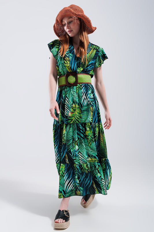 Short sleeve tiered midi dress in tropical print | Just Cool Beans — dresses | bottoms