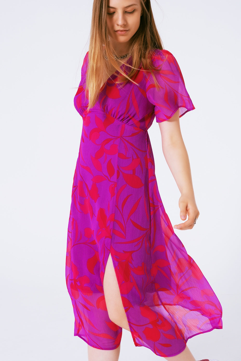 Short sleeve v-neck chiffon maxi dress in floral print | Just Cool Beans — dresses | bottoms