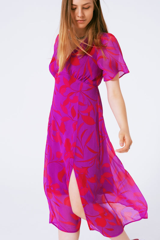 Short sleeve v-neck chiffon maxi dress in floral print | Just Cool Beans — dresses | bottoms
