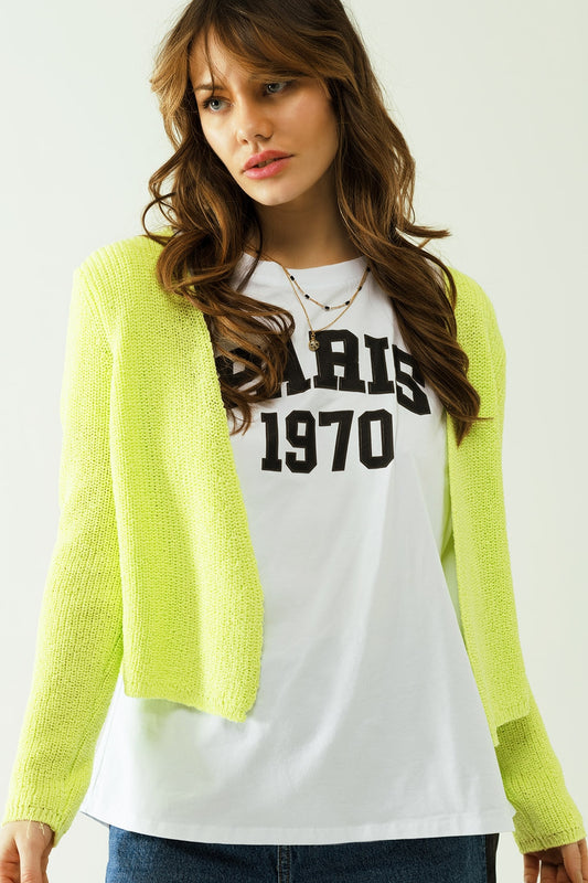 Short yellow knit cardigan with long sleeves | Just Cool Beans — sweaters | bottoms