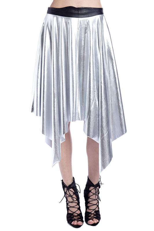 Silver pleated midi skirt in metallic | Just Cool Beans — skirts