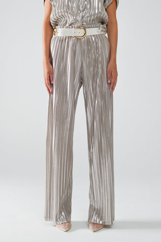 Silver pleated pants with elastic waistband | Just Cool Beans — pants | bottoms