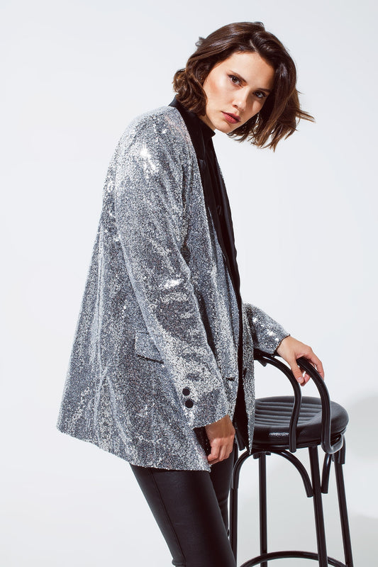 Silver sequin tuxedo blazer with satin black lapels | Just Cool Beans — coats and jackets | jackets