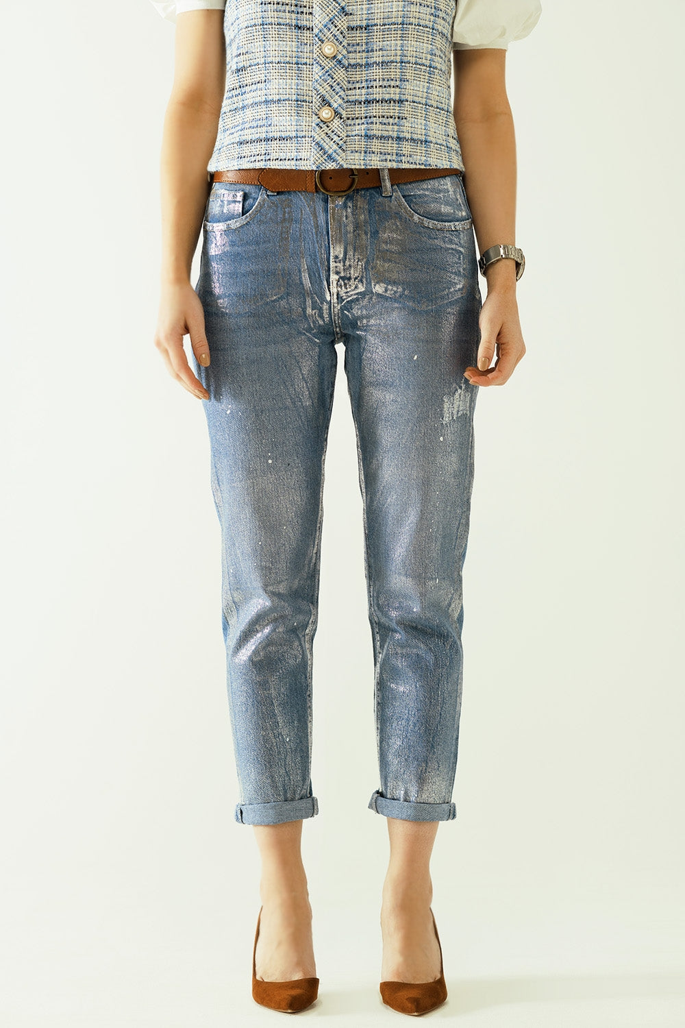 Skinny blue jeans with metallic finish in light wash | Just Cool Beans — jeans | the denim shop