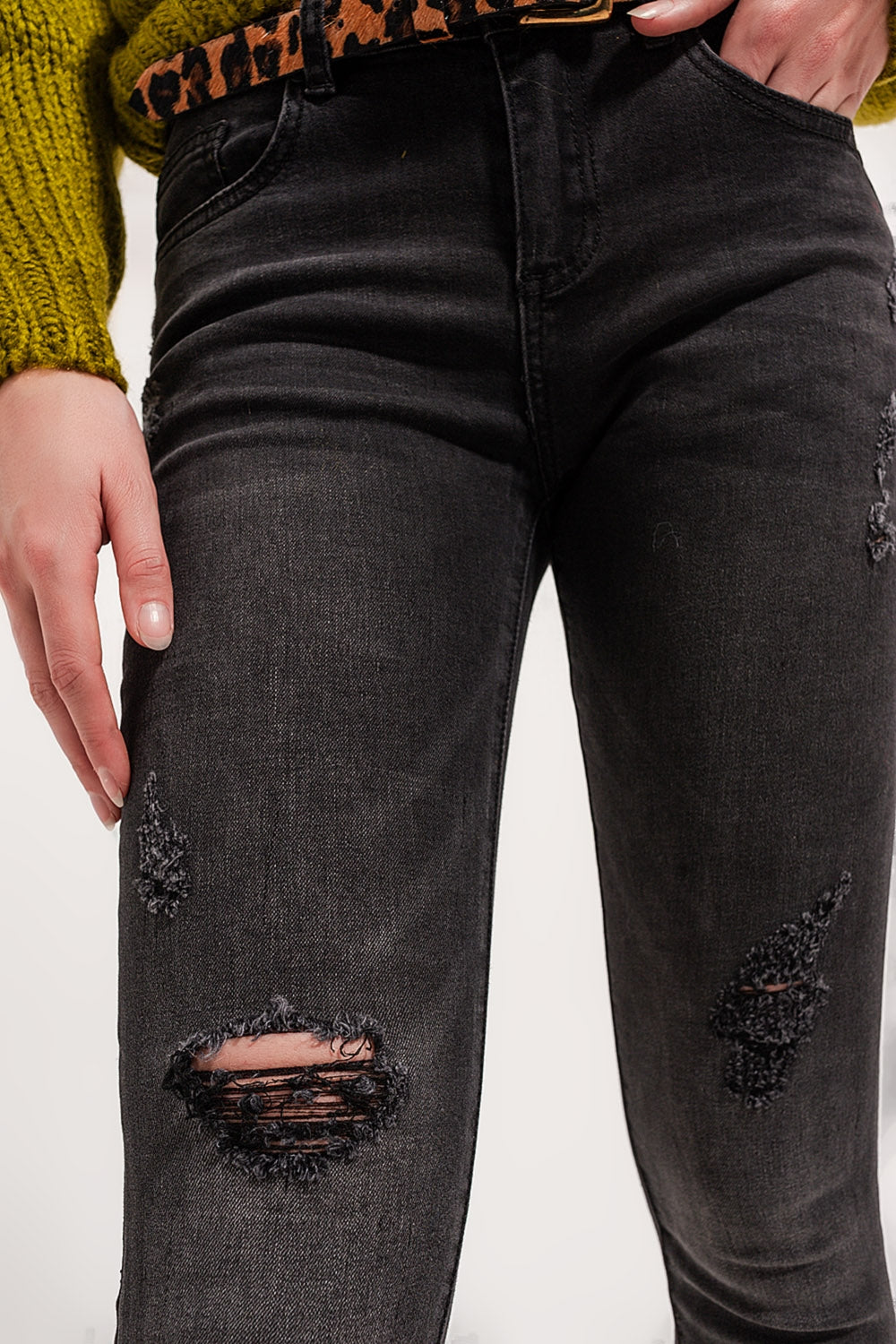 Skinny distressed jeans in grey denim | Just Cool Beans