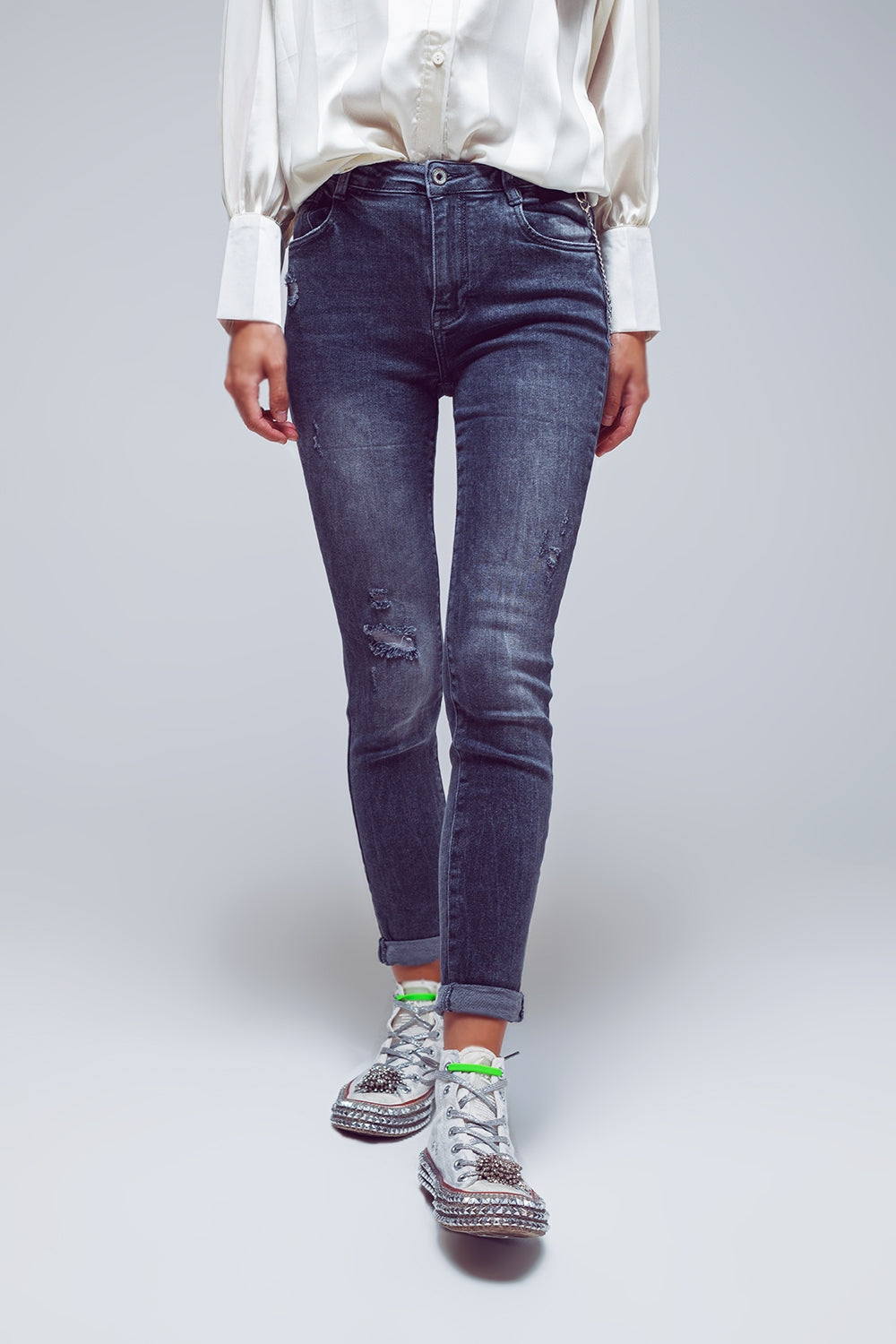 Skinny fit distressed jeans in grey | Just Cool Beans — jeans | the denim shop