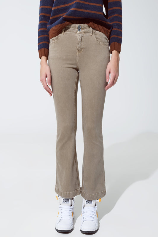 Skinny flared jeans with double button detail in beige | Just Cool Beans — jeans | the denim shop