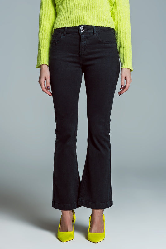 Skinny flared jeans with double button detail in black | Just Cool Beans — jeans | the denim shop