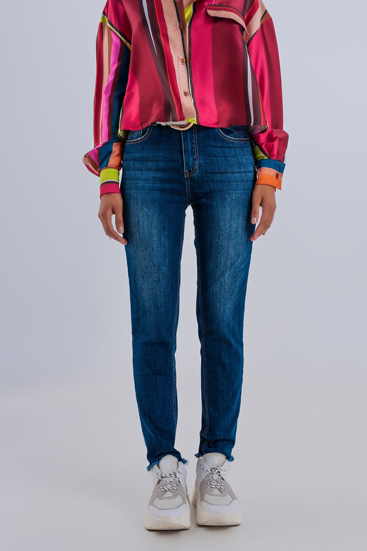 Skinny high waist raw hem jeans in dark blue | Just Cool Beans — jeans | the denim shop