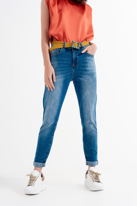 Skinny jeans in wash blue with abrasions | Just Cool Beans — jeans | the denim shop