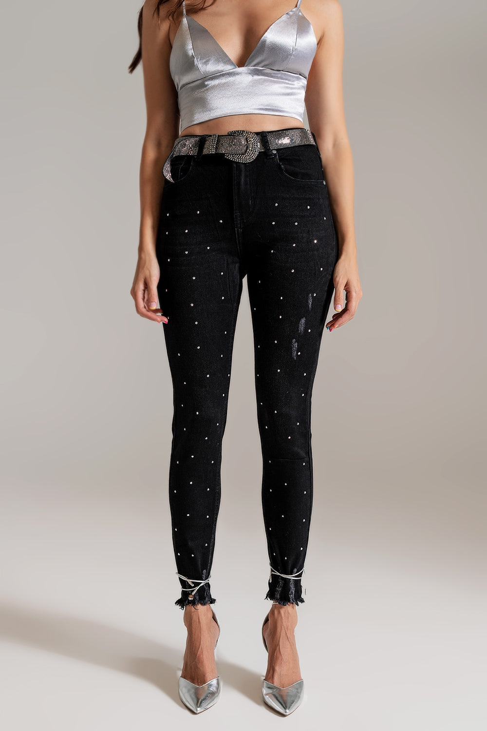 Skinny jeans with embellished details in black wash | Just Cool Beans — jeans | the denim shop