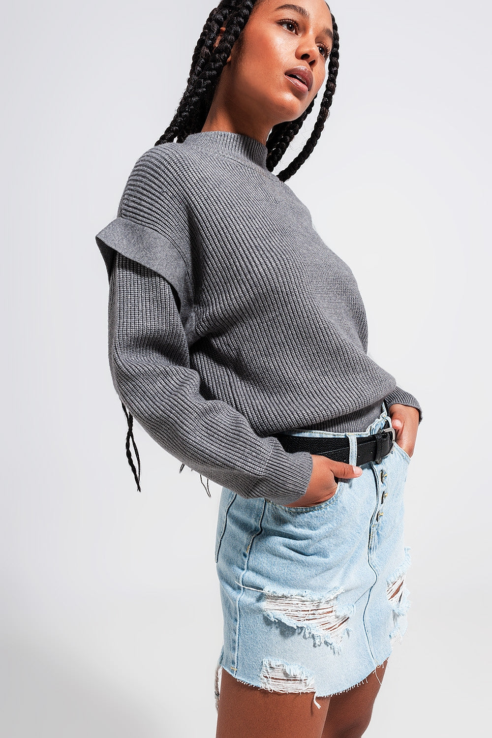 Sleeve detail jumper in gray color | Just Cool Beans — sweaters | tops