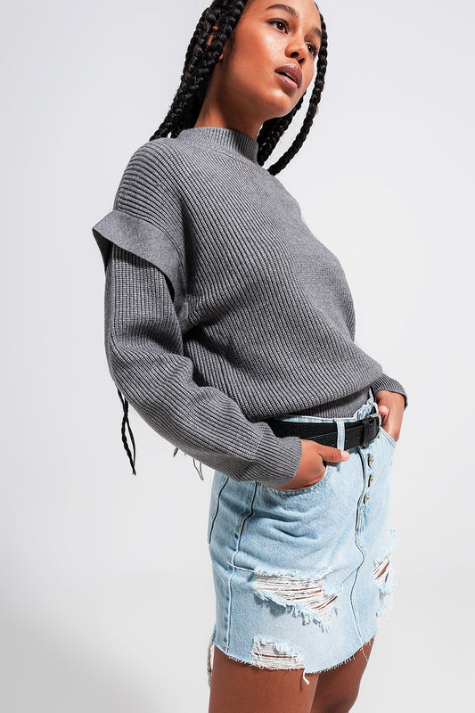 Sleeve detail jumper in gray color | Just Cool Beans — sweaters | tops