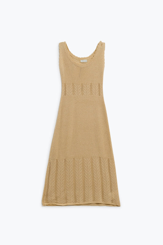 Sleeveless beige knit midi dress with round neck | Just Cool Beans — dresses