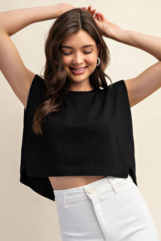Sleeveless Crop Top With Shoulder Pads - Just Cool Beans