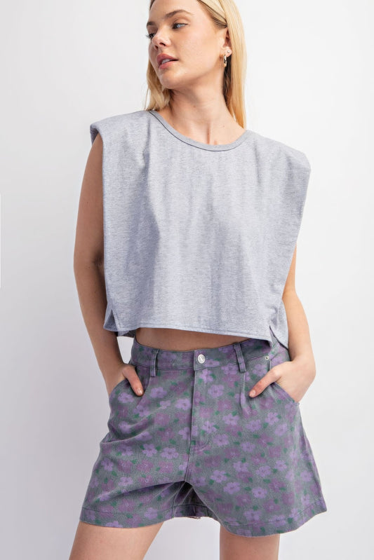 Sleeveless Crop Top With Shoulder Pads - Just Cool Beans