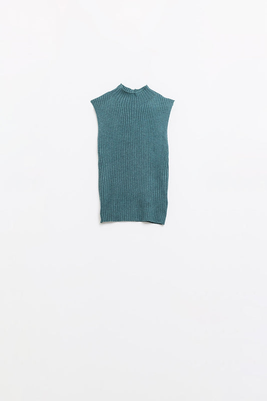 Sleeveless fine knit wool sweater in green | Just Cool Beans — sweaters | tops