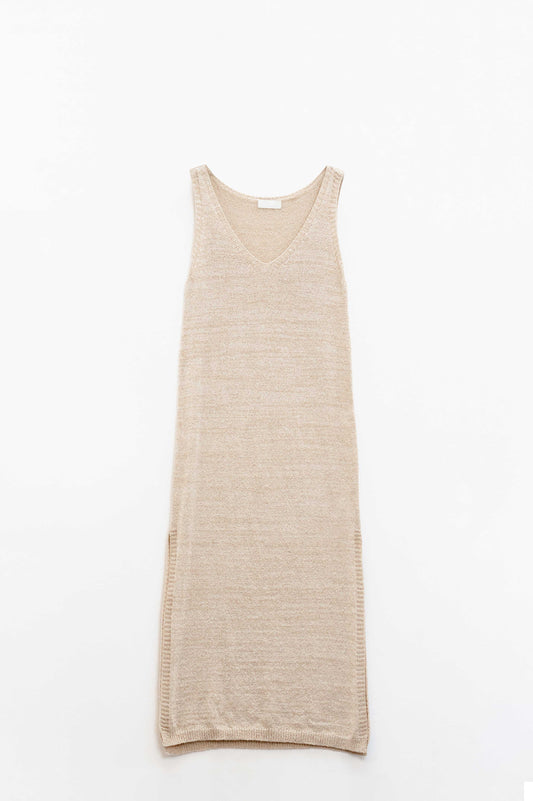 Sleeveless maxi beige dress with side slit | Just Cool Beans — dresses