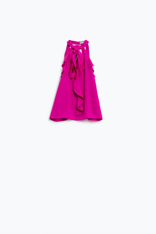 Sleeveless pink top with ruffled details and high neck | Just Cool Beans — tops