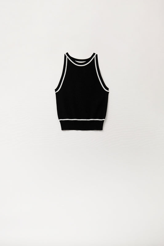 Sleeveless sweater in black featuring detail white lines | Just Cool Beans — sweaters | tops