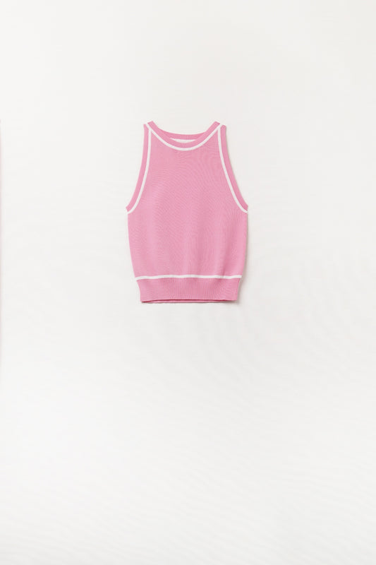 Sleeveless sweater in pink featuring detail white lines | Just Cool Beans — sweaters | tops