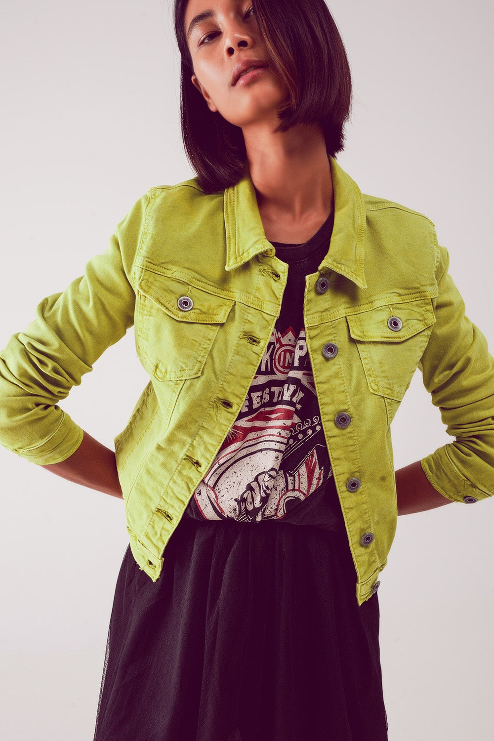 Slim denim trucker jacket in acid lime | Just Cool Beans — coats and jackets | jackets