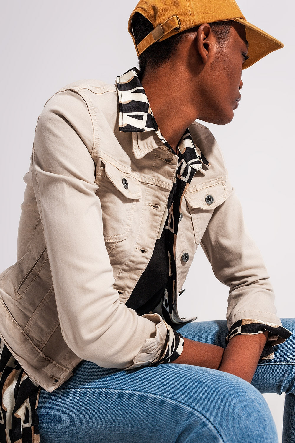 Slim denim trucker jacket in beige | Just Cool Beans — coats and jackets | jackets