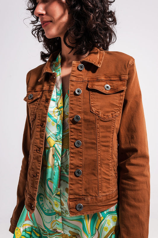 Slim denim trucker jacket in brown | Just Cool Beans — coats and jackets | jackets
