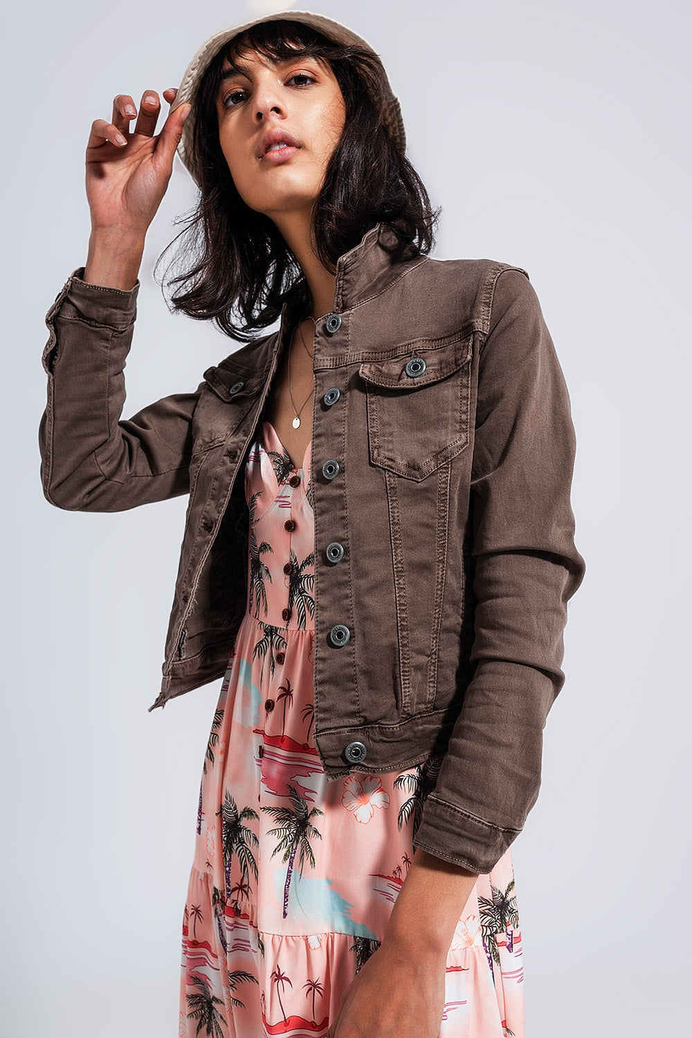 Slim denim trucker jacket in chocolate | Just Cool Beans — coats and jackets | jackets