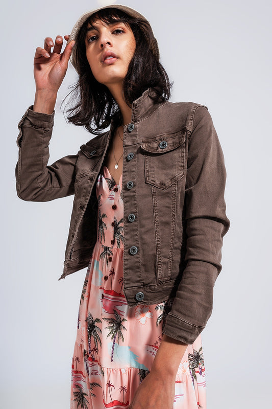 Slim denim trucker jacket in chocolate | Just Cool Beans — coats and jackets | jackets