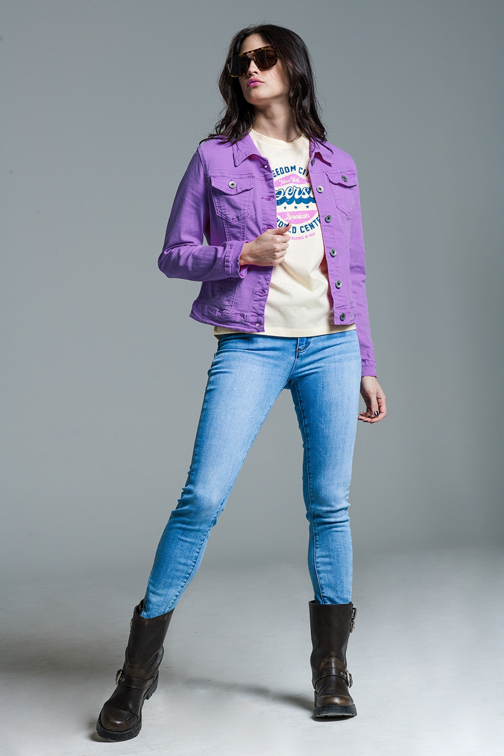 Slim denim trucker jacket in lilac | Just Cool Beans — coats and jackets | jackets