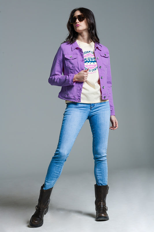 Slim denim trucker jacket in lilac | Just Cool Beans — coats and jackets | jackets
